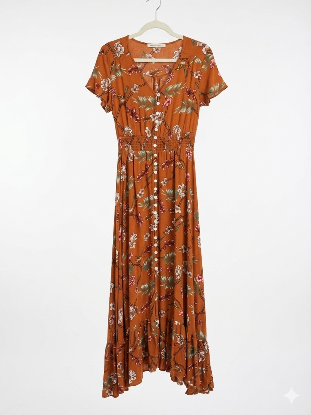 Rusttydustty Cottagecore Floral Smocked Waist Maxi Dress Boho Coastal Cowgirl L